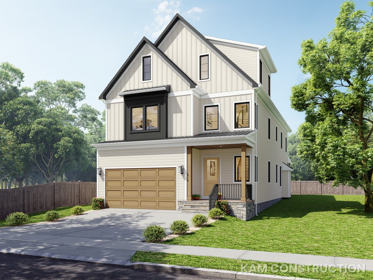 3D rendering of proposed modern farmhouse new construction home
